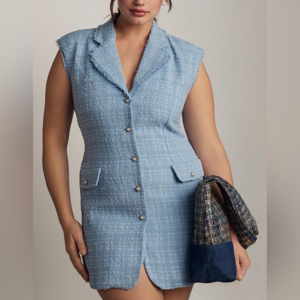 $168 Anthropologie Maeve Sleeveless Tweed Blazer Mini Dress